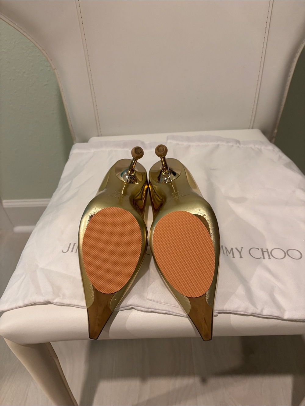 Jimmy Choo Metallic Gold Pointed Stiletto Pumps - Picture 5 of 5